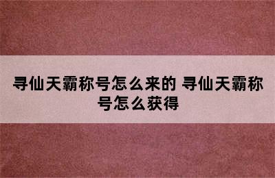 寻仙天霸称号怎么来的 寻仙天霸称号怎么获得